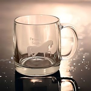 Horse Etched Clear Glass Coffee Mug 13oz Cup